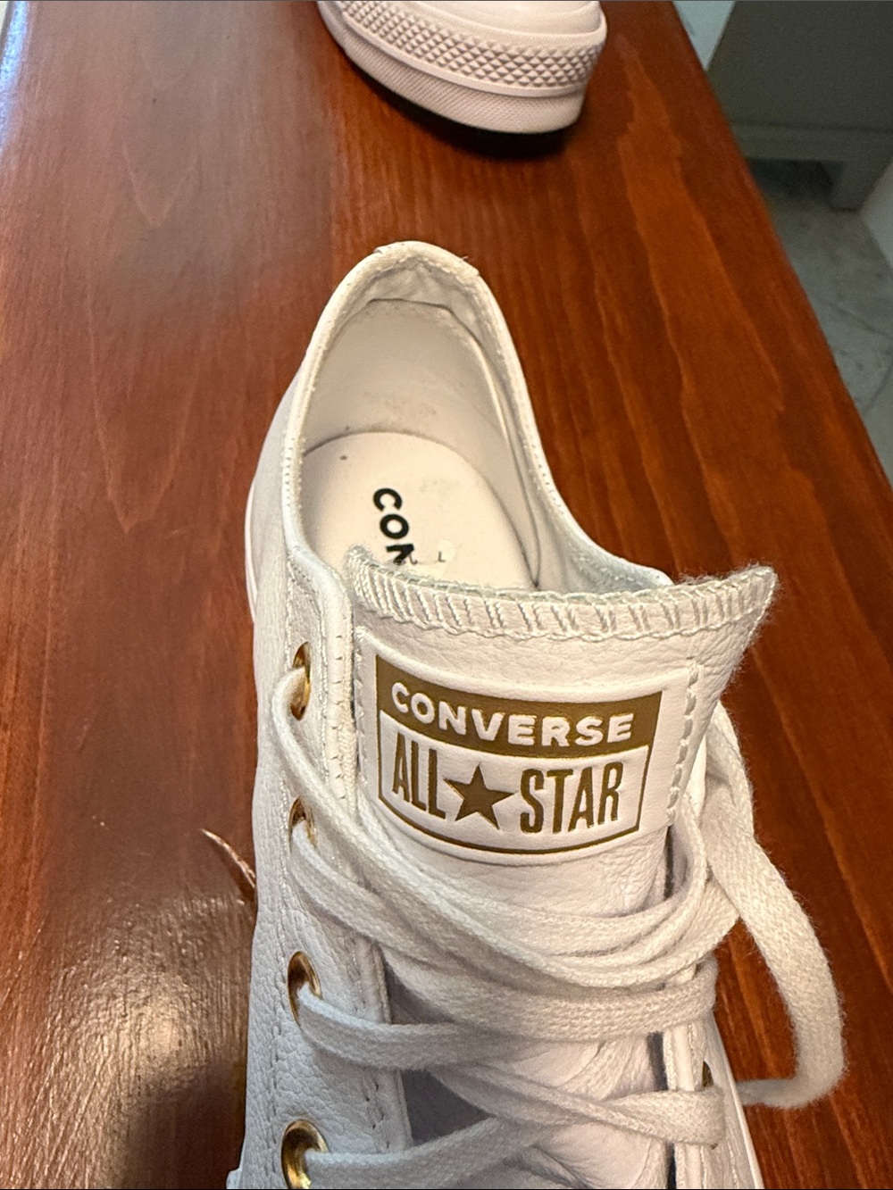 Converse White Low Top Sneakers with Gold Eyelets - Picture 4 of 4